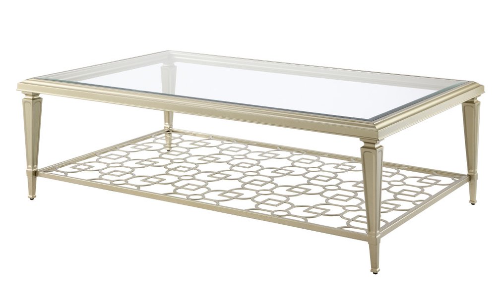 54" Clear and Champagne Glass and Steel Coffee Table HomeRoots