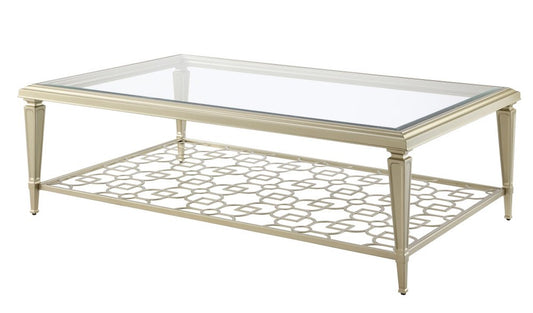 54" Clear and Champagne Glass and Steel Coffee Table