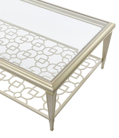 54" Clear and Champagne Glass and Steel Coffee Table HomeRoots