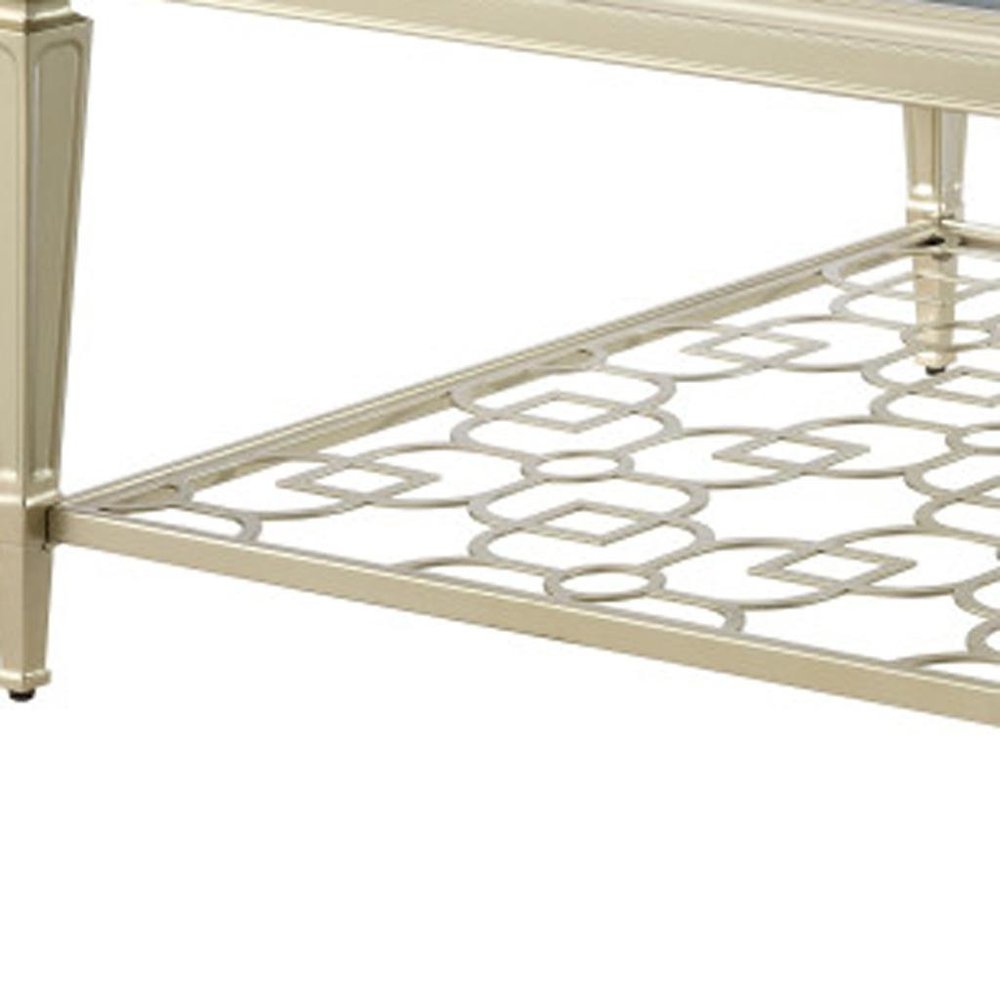 54" Clear and Champagne Glass and Steel Coffee Table HomeRoots