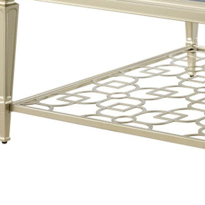 54" Clear and Champagne Glass and Steel Coffee Table HomeRoots