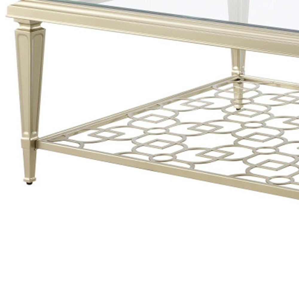 54" Clear and Champagne Glass and Steel Coffee Table — view 4