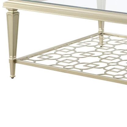 54" Clear and Champagne Glass and Steel Coffee Table HomeRoots