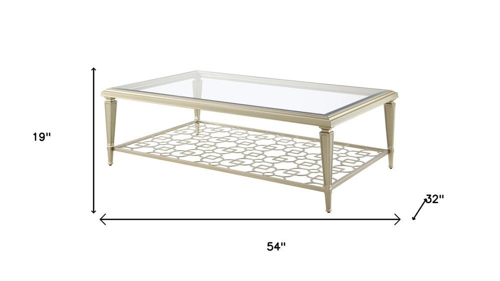54" Clear and Champagne Glass and Steel Coffee Table HomeRoots