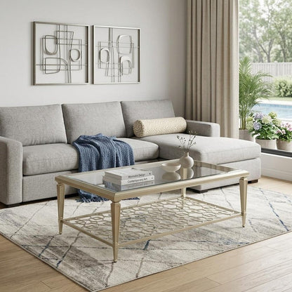 54" Clear and Champagne Glass and Steel Coffee Table HomeRoots