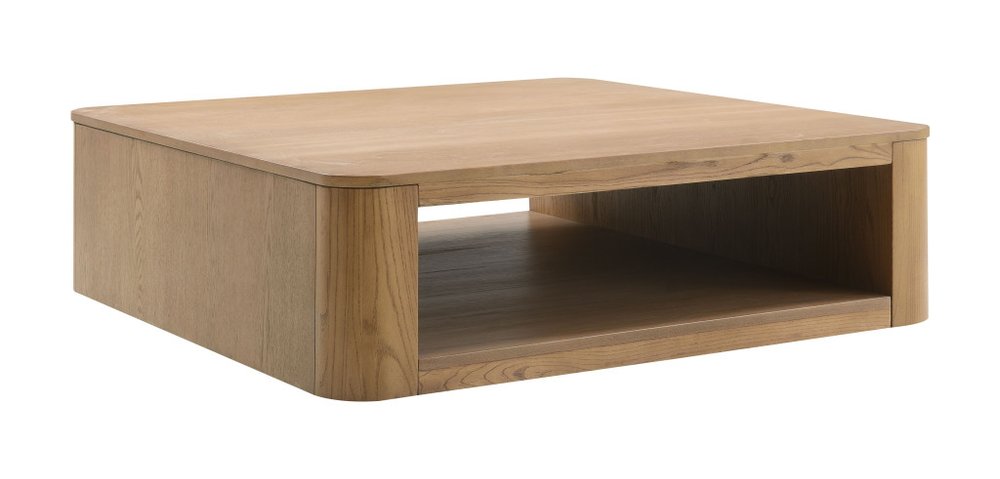 48" Oak Wood Square Floor Shelf Coffee Table — view 1