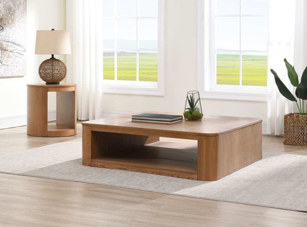 48" Oak Wood Square Floor Shelf Coffee Table HomeRoots