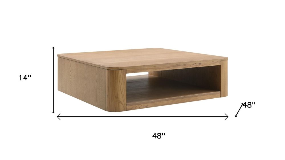 48" Oak Wood Square Floor Shelf Coffee Table HomeRoots