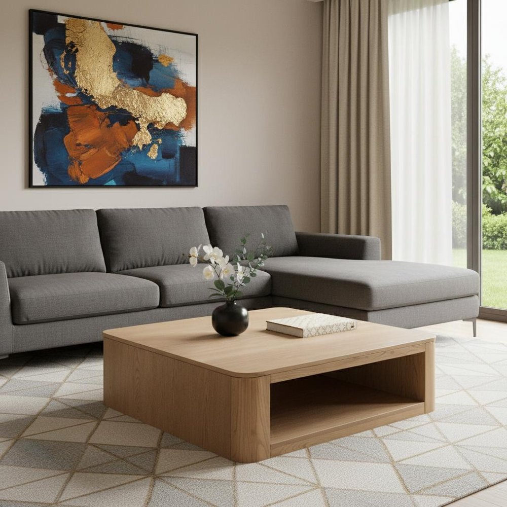 48" Oak Wood Square Floor Shelf Coffee Table HomeRoots