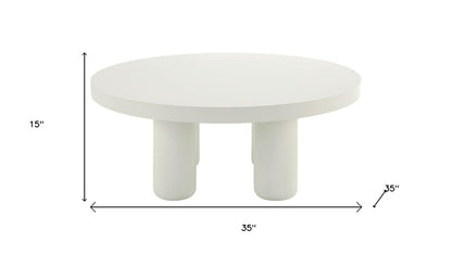 35" White Wood Round Coffee Table