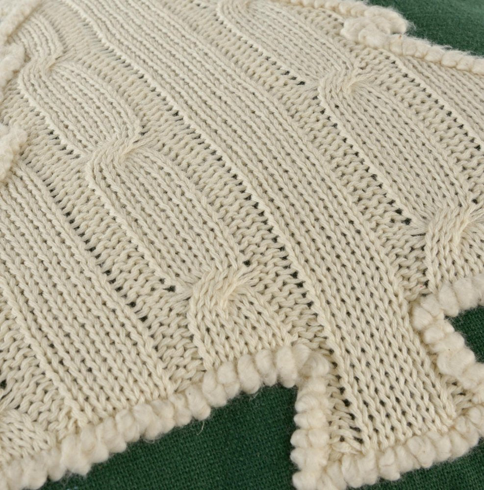18" Green And Ivory Cotton Christmas Tree Throw Pillow with Tassels — view 1