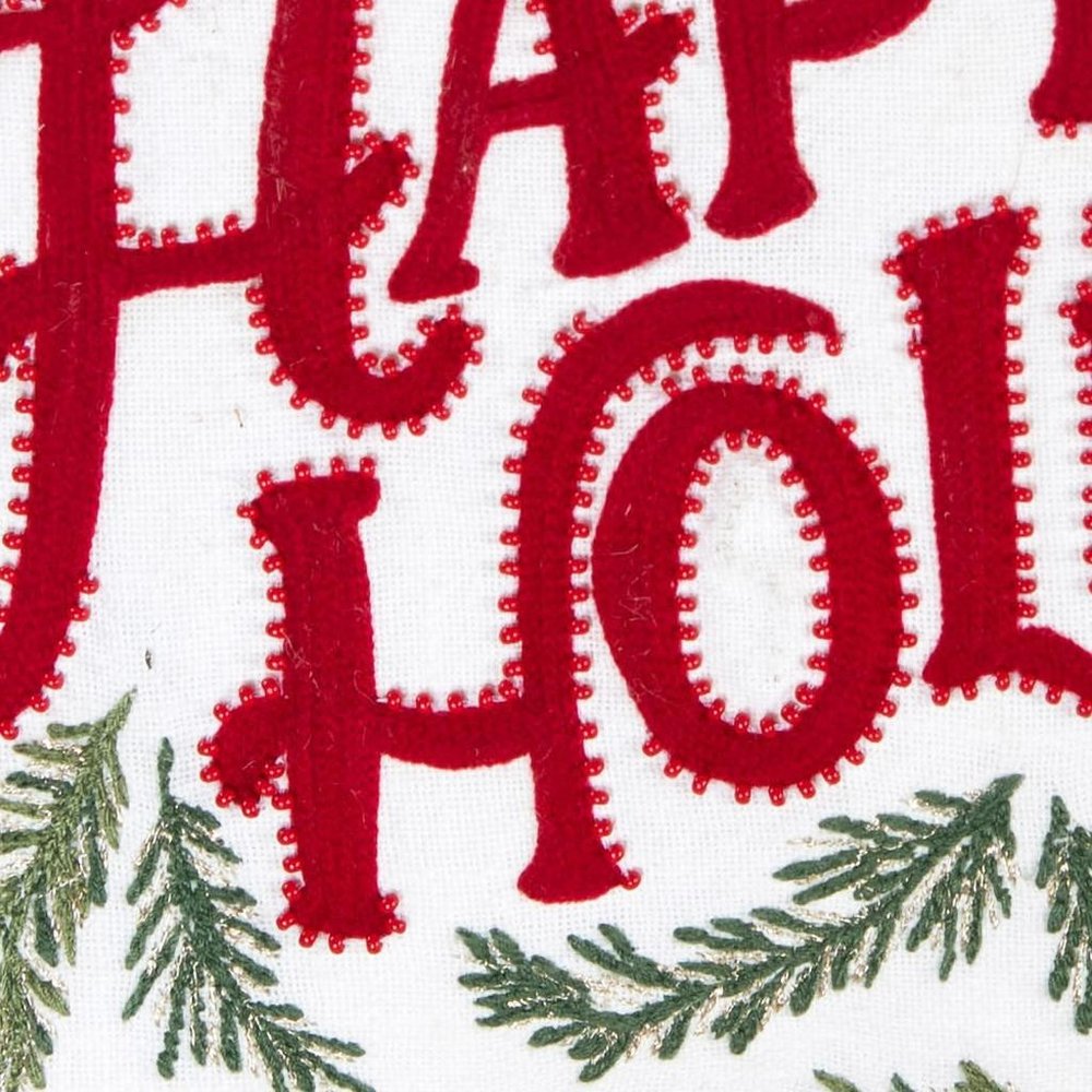 14" X 20" Ivory Red And Green Cotton Happy Holidays Throw Pillow With Embroidery — view 4