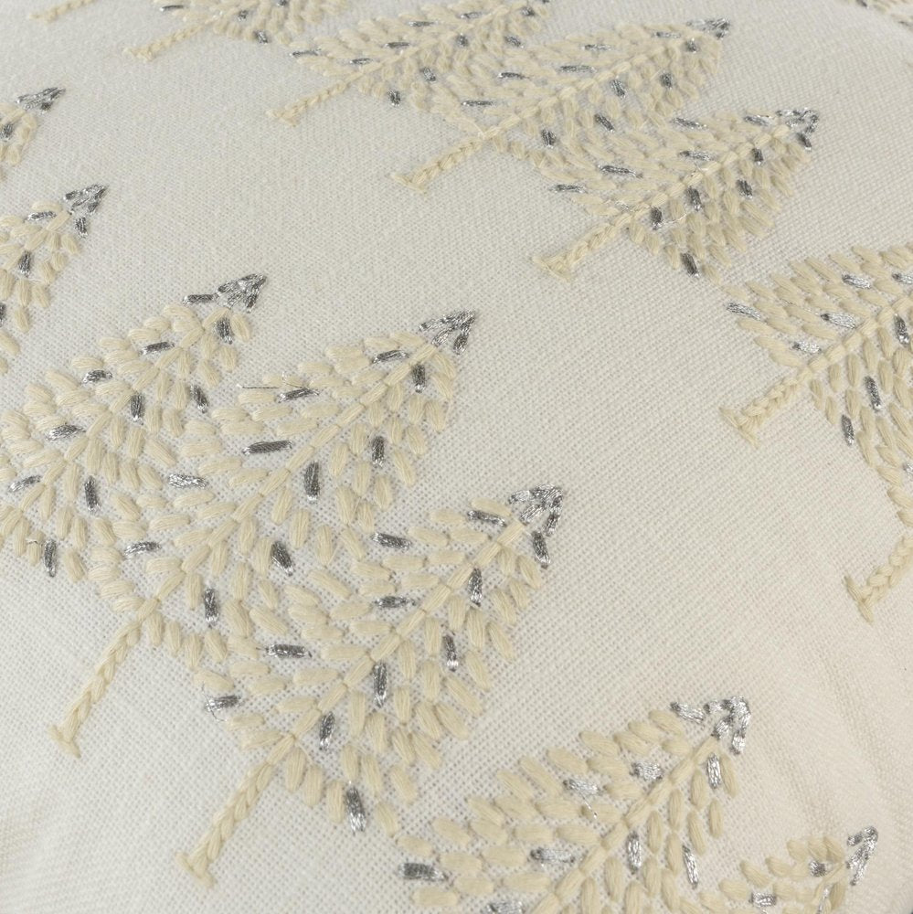 18" Ivory And Silver Cotton Christmas Trees Throw Pillow With Embroidery — view 1