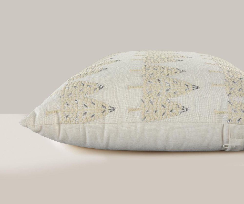 18" Ivory And Silver Cotton Christmas Trees Throw Pillow With Embroidery — view 3