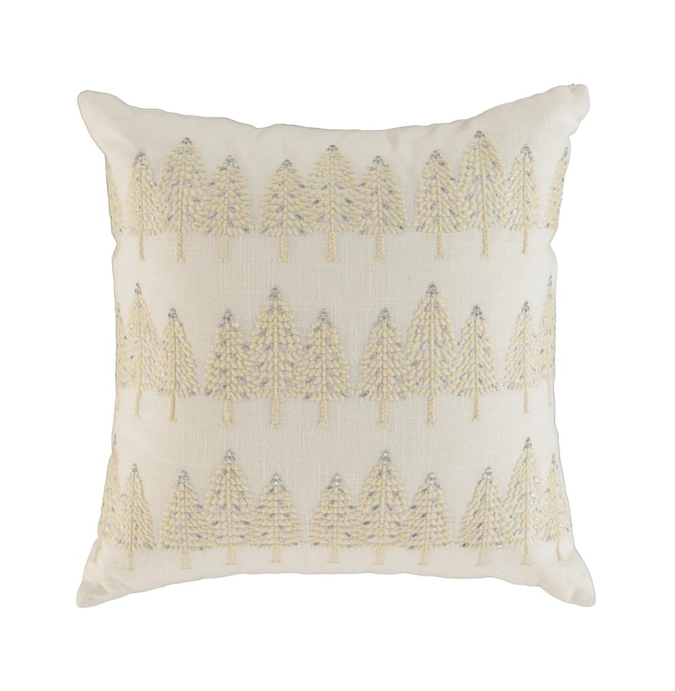 18" Ivory And Silver Cotton Christmas Trees Throw Pillow With Embroidery — view 5