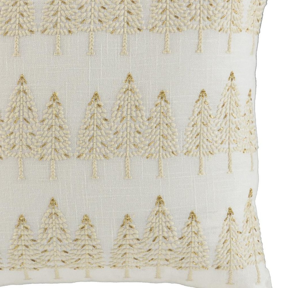 18" Ivory And Gold Cotton Christmas Trees Throw Pillow With Embroidery — view 4