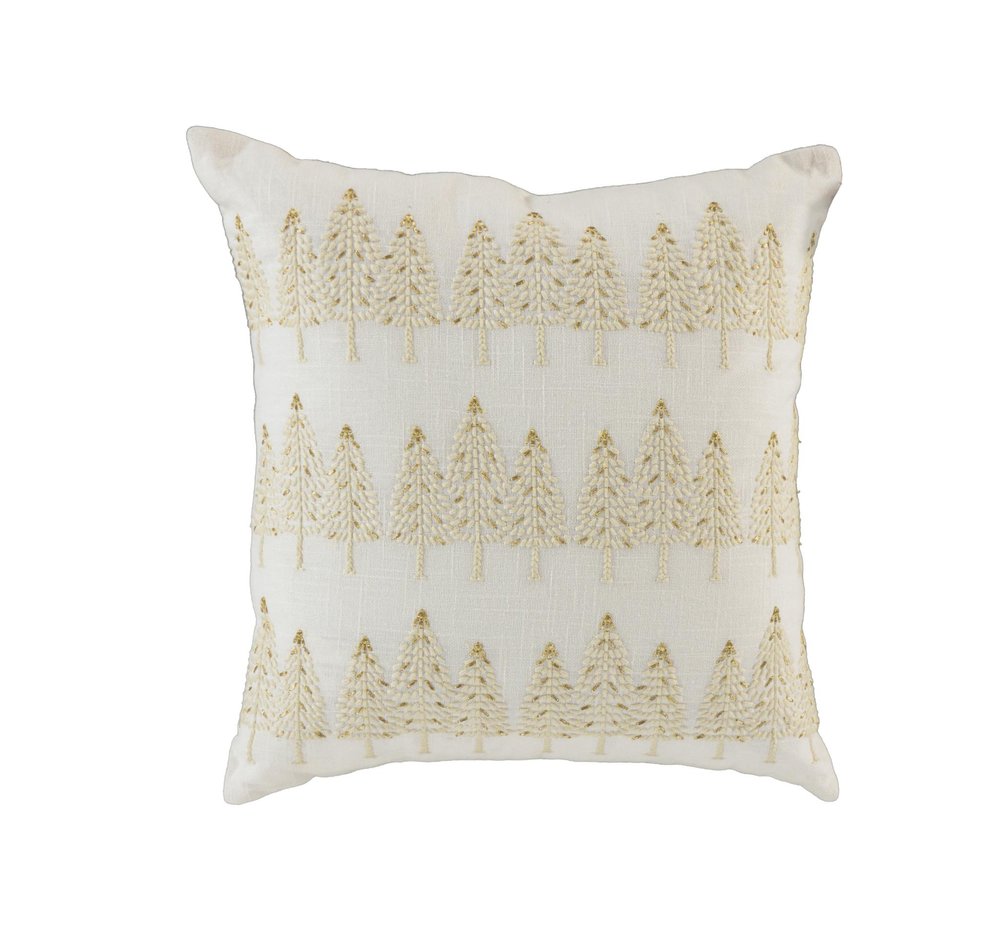 18" Ivory And Gold Cotton Christmas Trees Throw Pillow With Embroidery — view 5