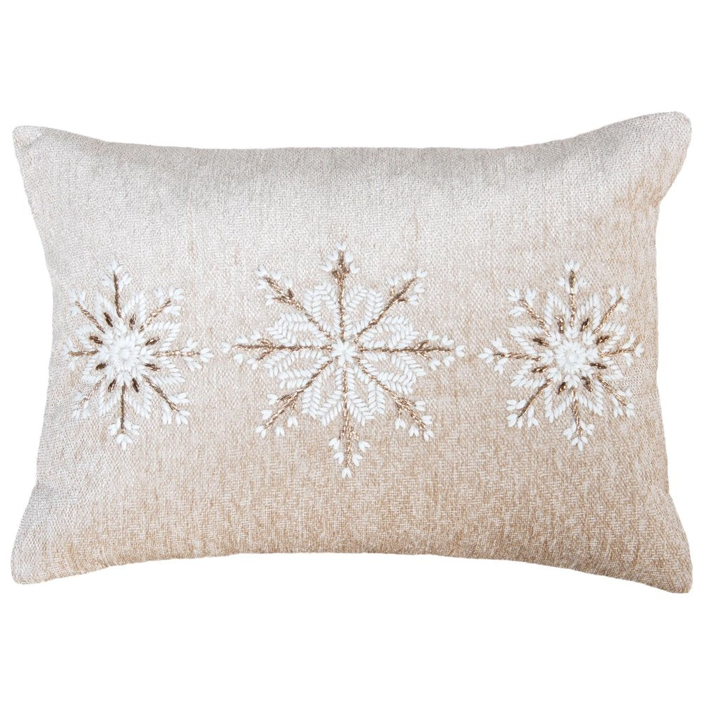 14" X 20" Beige Ivory And Gold Christmas Snowflakes Throw Pillow With Embroidery — view 3