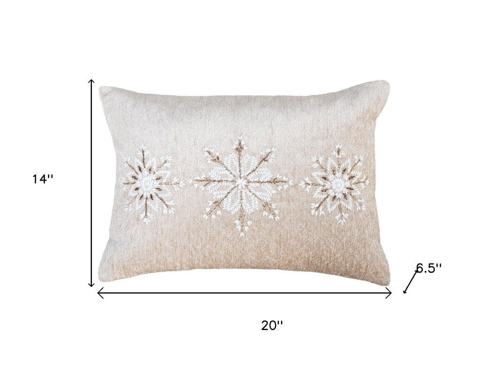 14" X 20" Beige Ivory And Gold Christmas Snowflakes Throw Pillow With Embroidery — view 8