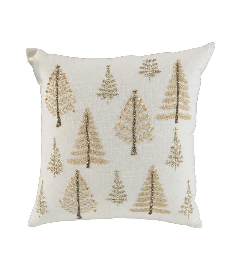 18" Natural Silver And Gold Cotton Christmas Trees Throw Pillow With Beads And Embroidery — view 2