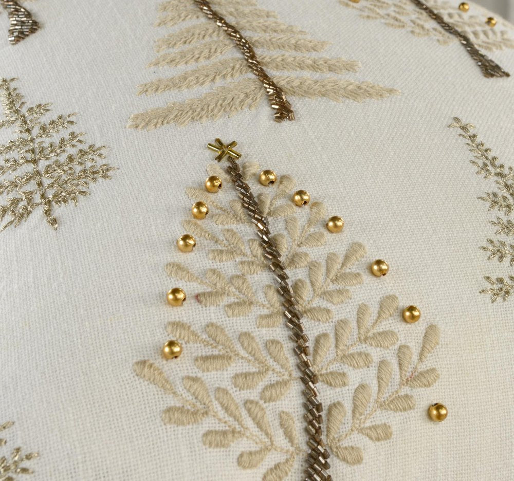 18" Natural Silver And Gold Cotton Christmas Trees Throw Pillow With Beads And Embroidery — view 3