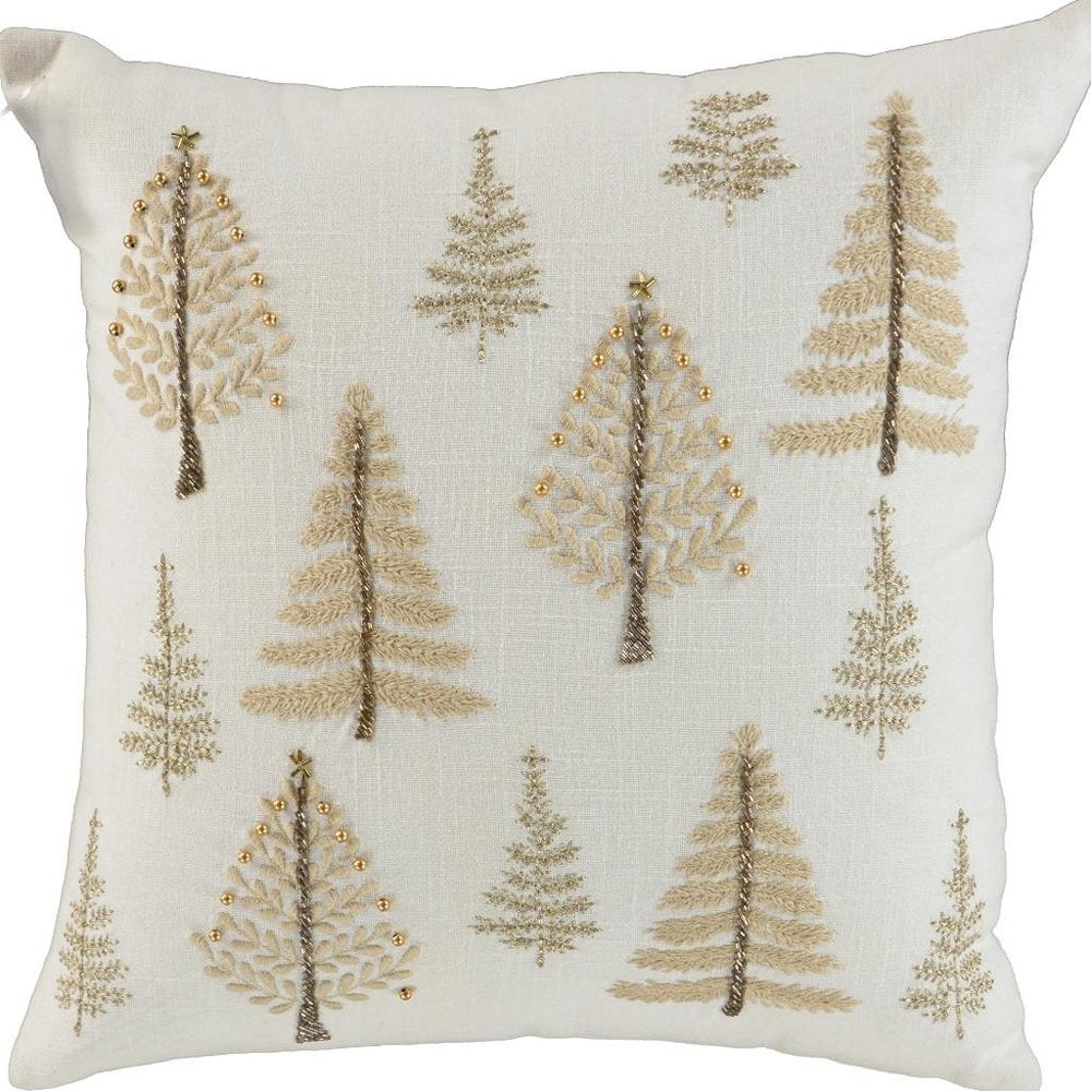 18" Natural Silver And Gold Cotton Christmas Trees Throw Pillow With Beads And Embroidery — view 5