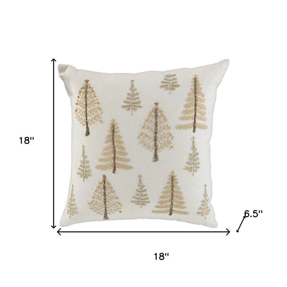 18" Natural Silver And Gold Cotton Christmas Trees Throw Pillow With Beads And Embroidery — view 6