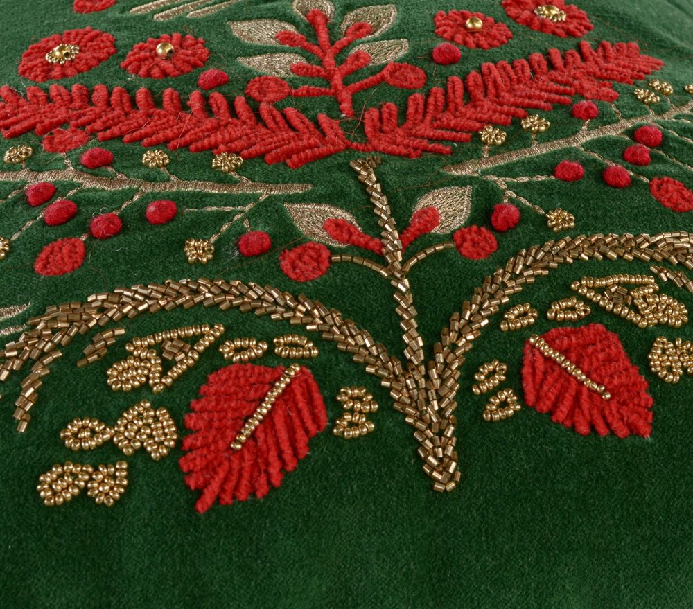 18" Green And Red Floral Velvet Cotton Christmas Tree Throw Pillow — view 1