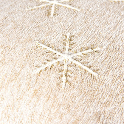 20" Natural And Gold Snowflakes Christmas Throw Pillow With Embroidery