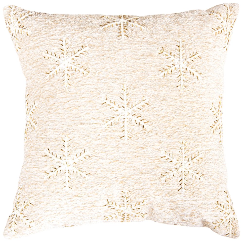 20" Natural And Gold Snowflakes Christmas Throw Pillow With Embroidery — view 3