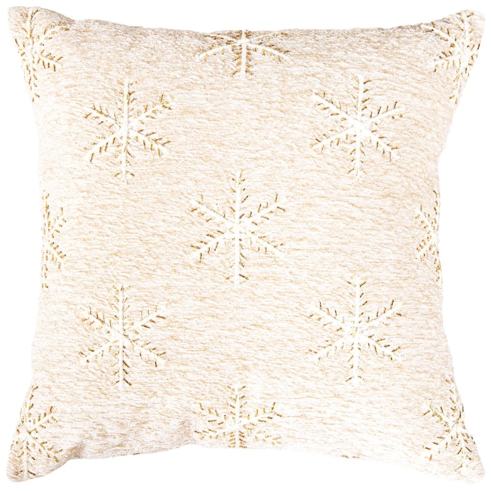 20" Natural And Gold Snowflakes Christmas Throw Pillow With Embroidery — view 5
