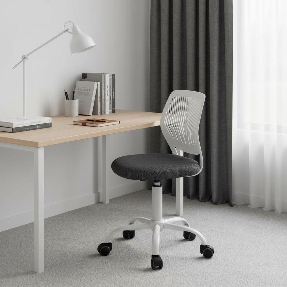 Gray and White Adjustable Height Swivel Rolling Office Chair HomeRoots