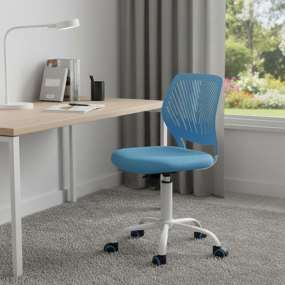 Blue and White Adjustable Height Swivel Rolling Office Chair HomeRoots