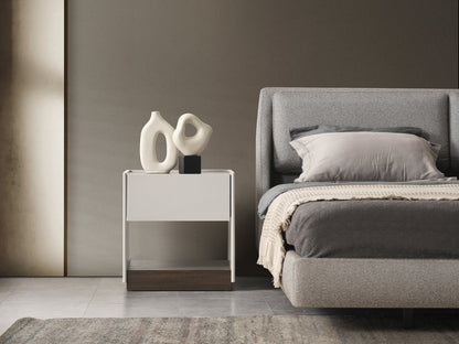 23" Light Gray And Walnut Wood One Drawer Nightstand HomeRoots