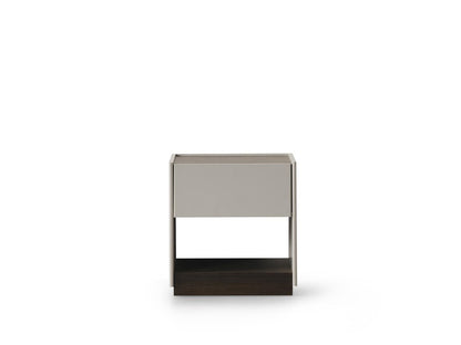 23" Light Gray And Walnut Wood One Drawer Nightstand