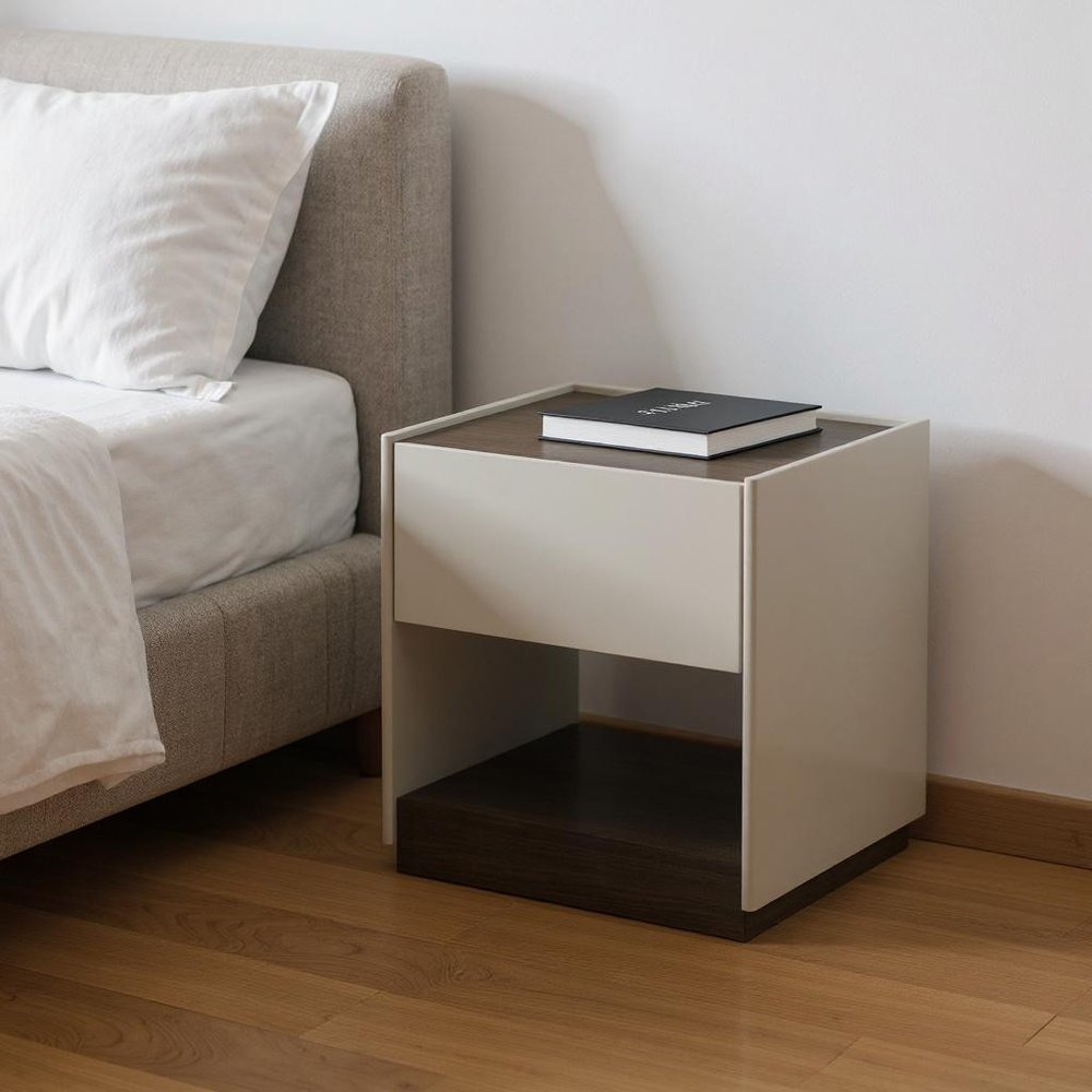 23" Light Gray And Walnut Wood One Drawer Nightstand — view 4