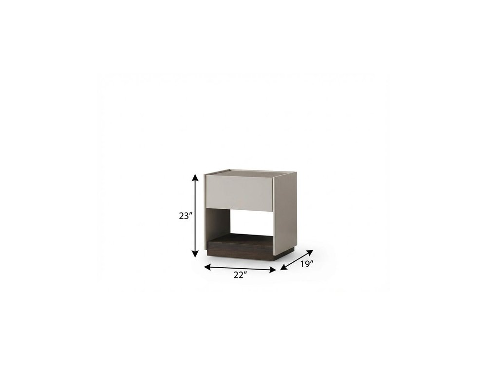 23" Light Gray And Walnut Wood One Drawer Nightstand — view 5