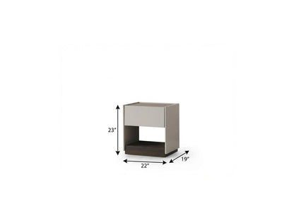 23" Light Gray And Walnut Wood One Drawer Nightstand