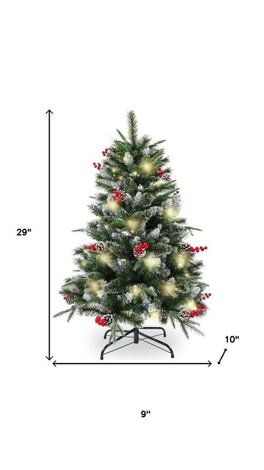 4' Green And White Pre Lit Full Flocked Pine Christmas Tree With Decorations HomeRoots
