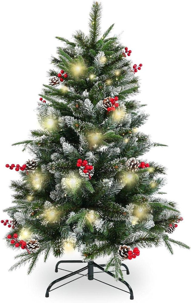 4' Green And White Pre Lit Full Flocked Pine Christmas Tree With Decorations HomeRoots