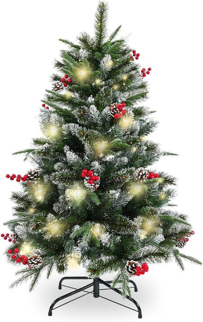 4' Green And White Pre Lit Full Flocked Pine Christmas Tree With Decorations HomeRoots