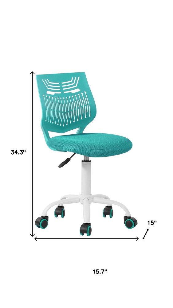 Aqua and White Adjustable Height Swivel Rolling Office Chair HomeRoots