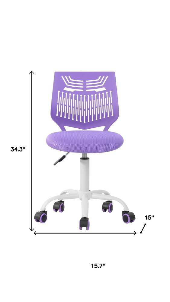Purple and White Adjustable Height Swivel Rolling Office Chair — view 6