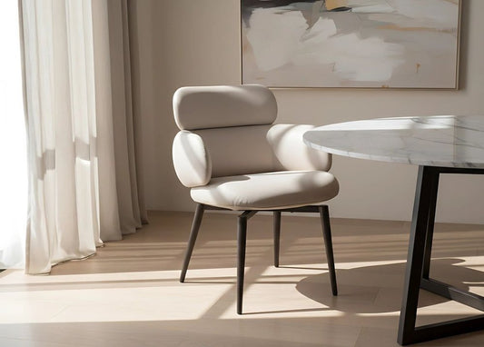 Light Gray and Black Faux Leather and Metal Dining Arm Chair HomeRoots