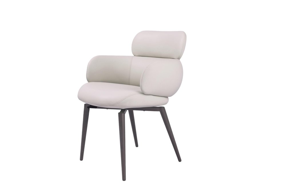Light Gray and Black Faux Leather and Metal Dining Arm Chair HomeRoots