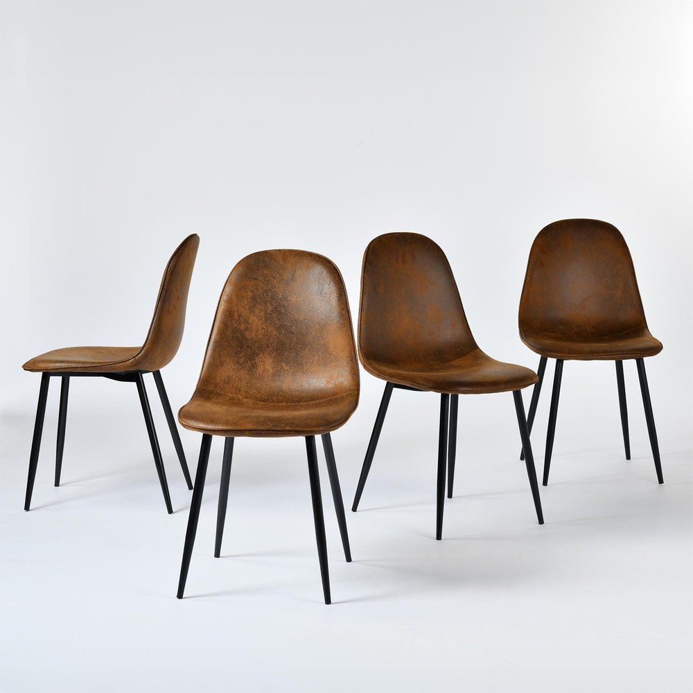 Set of Four Espresso and Black Faux Suede and Steel Dining Side Chairs HomeRoots