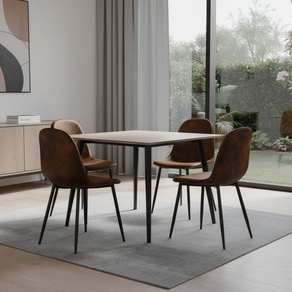 Set of Four Espresso and Black Faux Suede and Steel Dining Side Chairs HomeRoots