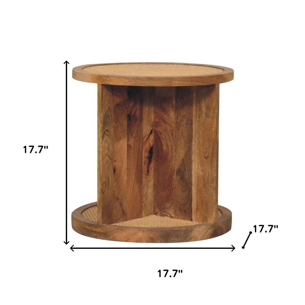 18" Brown Rattan and Solid Wood Round End Table HomeRoots