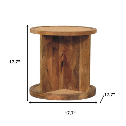 18" Brown Rattan and Solid Wood Round End Table HomeRoots