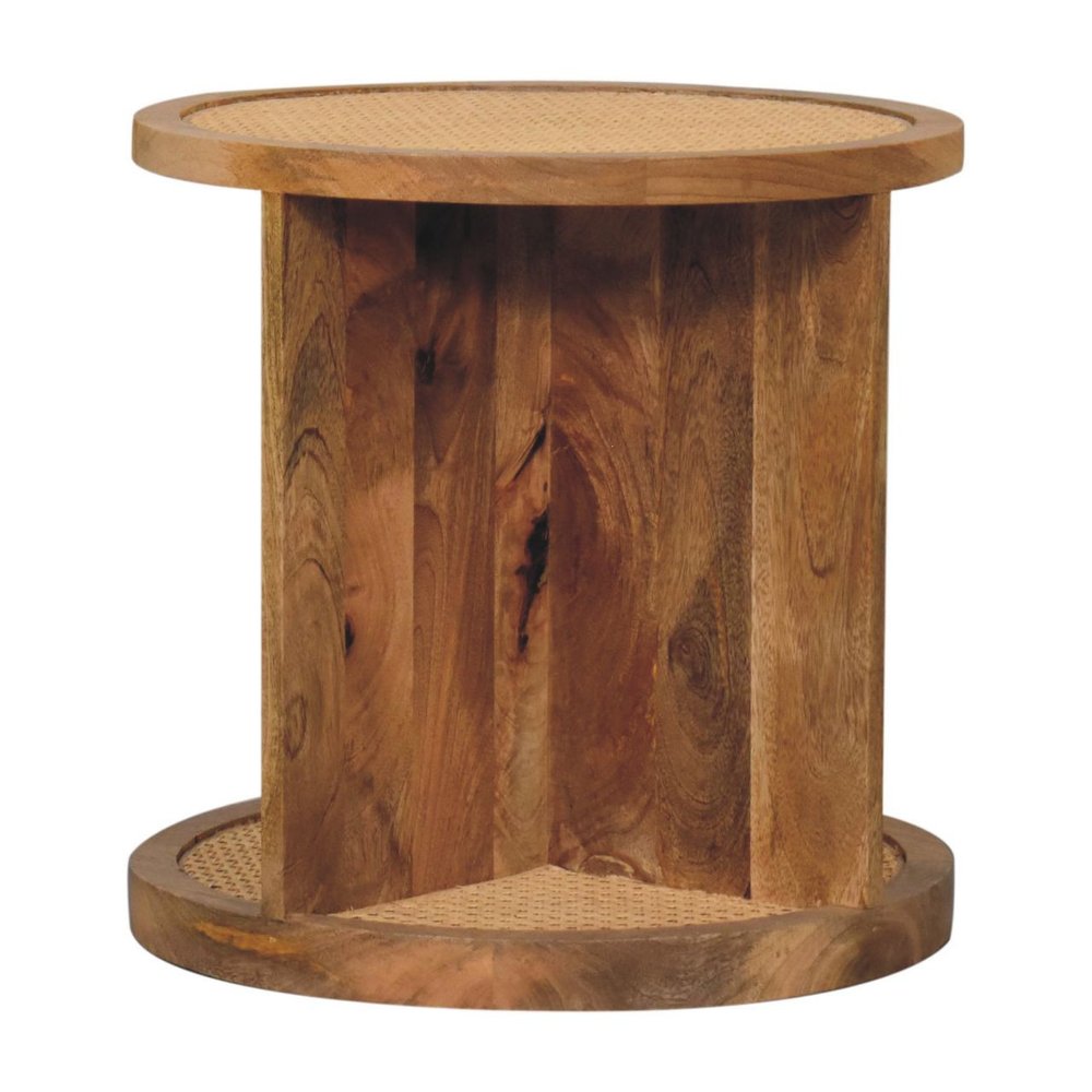 18" Brown Rattan and Solid Wood Round End Table — view 4